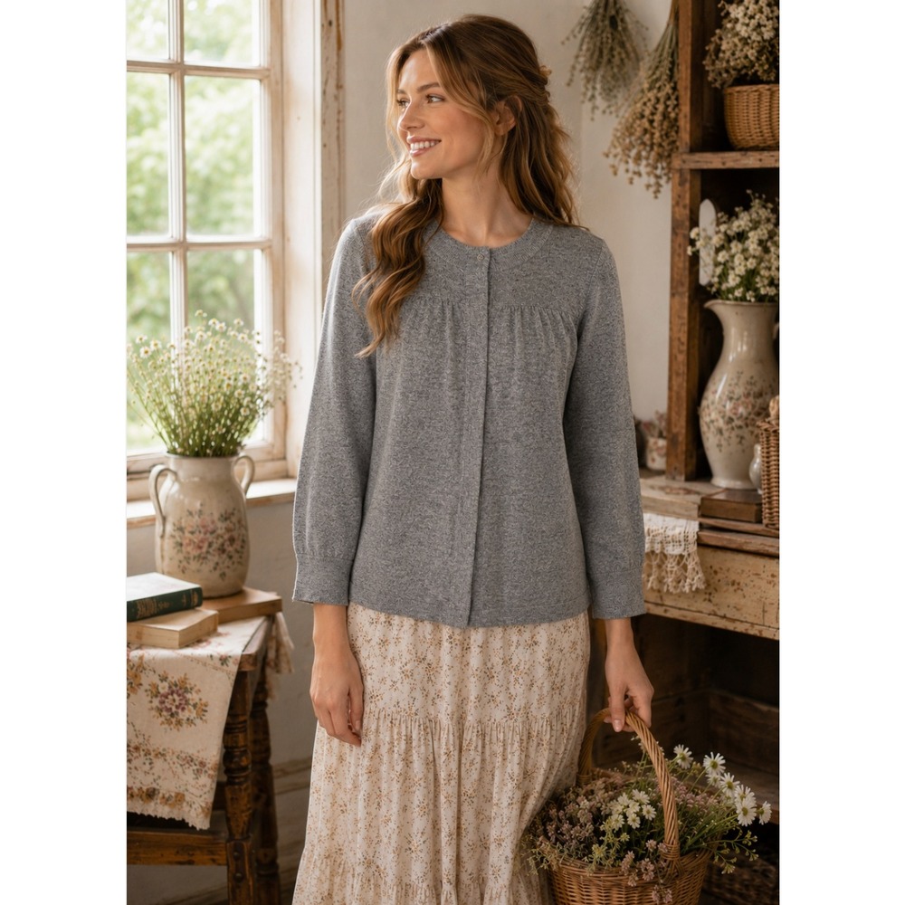 AQUA Silk Cashmere Cardigan Sweater Snap Front 3/4‎ Sleeve Knitwear Large